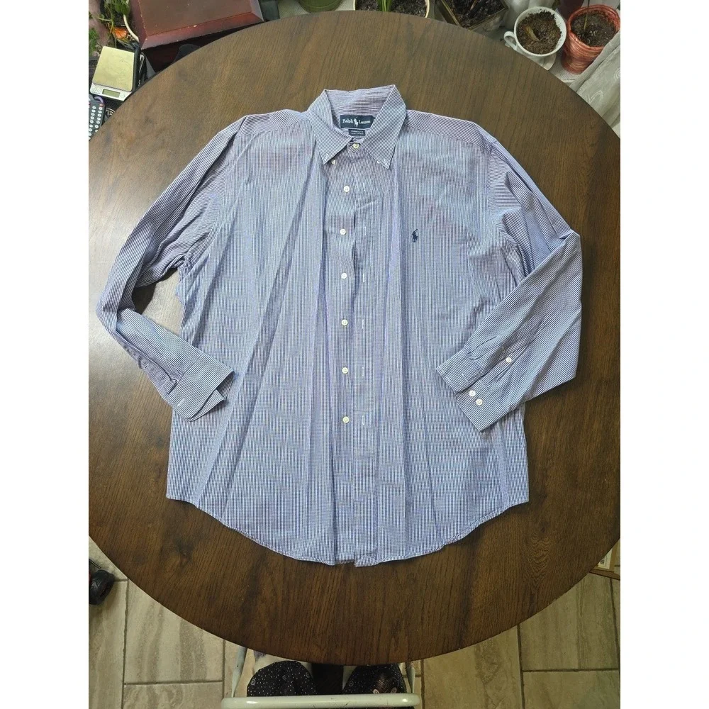 Polo Ralph Lauren Dress Shirt Mens 17.5 34/35 Blu Yarmouth Cotto Pinpoint Oxford